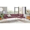 Eckbank EXXPO - SOFA FASHION "Lungo, moderne Kedernaht, bequem und elegant, hoher Holzfuß", lila, B:158cm H:84cm T:239cm, 100% Polyester, Sitzbänke, hochwertige Detailverarbeitung, frei im Raum stellbar