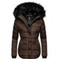 Steppjacke MARIKOO "Lotusblüte" Gr. S (36), braun (dunkelbraun) Damen Jacken hochwertige Winter Jacke mit edler Kunstpelz Kapuze