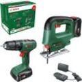 BOSCH HOME & GARDEN Akku-Bohrschrauber "EasyImpact 18V-70 + Stichsäge EasySaw 18V-70" Bohrmaschinen mit 2 Akkus 18V2,0Ah und Ladegerät AL18V-20 grün