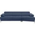 Ecksofa EGOITALIANO "Soul, extravagantes Designsofa, Megasofa, super bequem, tolle Details" Sofas Gr. B/H/T: 246 cm x 99 cm x 140 cm, Leder BULL, Recamiere rechts, blau (tide) mit Trapez-Abschlußelement, inkl verstellbarer Kopfteile