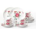 Teeservice SELTMANN WEIDEN "Geschirr-Set, 18 Teile, Amina Ostfiesenrose, groß" Geschirr-Sets Gr. 18 tlg., bunt (weiß, rot, grün) mit Blütenmotiv, Made in Germany