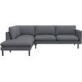 Ecksofa FLEXLUX "Bolzano Designsofa, bequem durch Kaltschaum im Sitz, L-Form", blau (navy blau), B:262cm H:61cm T:222cm, 62% Polyester, 17% Cotton, 14% Viscose, 7% Linen, Sofas, lose Sitz -& Rückenkissen, hohe Füße