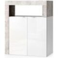 Unterschrank WELLTIME "Hamburg Höhe 78 cm, Breite 64 cm, Badkommode mit 2 Türen", weiß (weiß, beton, optik), B:64cm H:78cm T:35cm, Holzwerkstoff, Schränke, Badezimmerschrank, dekorativer Rahmen, offenes Fach, Metallgriffe