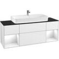 Villeroy und Boch Finion Waschtischunterschrank G212GFGF 160cm, Abdeckplatte black matt, Emotion, Regale Glossy white lacquer, Glossy white lacquer