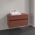 Villeroy und Boch Collaro Waschtischunterschrank C017B0AH 100x54,8x50cm, Waschtisch links, LED-Beleuchtung 7,3 W, wine red