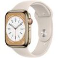 Apple Watch Series 8 (2022) GPS + Cellular 45 mm - Rostfreier Stahl Gold - Sportarmband Polarstern