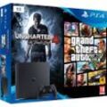 PlayStation 4 Slim 1000GB - Schwarz + Uncharted 4: A Thief ́s End + Grand Theft Auto V