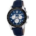 Chronograph ROBERTO CAVALLI "Uomo Chrono" Armbanduhren blau (dunkelblau, dunkelblau) Herren Quarzuhr, Armbanduhr, Herrenuhr, Lederarmband, analog, Tag