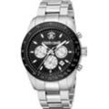 Chronograph ROBERTO CAVALLI "Uomo Chrono", silber (silberfarben, schwarz), Armbanduhren, Herren, Quarzuhr, Armbanduhr, Herrenuhr, Edelstahlarmband, analog, Tag