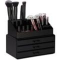 Relaxdays - Make Up Organizer klein, 2-teilige Schminkaufbewahrung mit Schubladen, stapelbares Kosmetikregal, schwarz