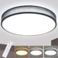 Deckenleuchte led Deckenlampe Schlafzimmer - 38CM Rund Modern Stoff Wohnzimmerlampe Dimmbar mit Fernbedienung 38W Grau Schlafzimmerlampe mit