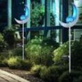 Solar Fackeln Mond Garten Gartendeko Solarlampe Solarleuchte Außen, Blauer Lichteffekt, Crackle Glas, IP44, led kaltweiß, h 90 cm, Garten Balkon, 2er