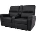 HHG - 2er Kinosessel 371, Relaxsessel Fernsehsessel Sofa, Nosagfederung Getränkehalter Fach Kunstleder schwarz