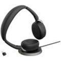 Jabra Evolve2 65 Flex Link380c MS + Ladepad Computer On Ear Headset Bluetooth® Stereo Schwarz Noise Cancelling Headset, Mikrofon-Stummschaltung,