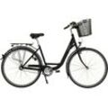 Cityrad HAWK BIKES "City Wave Premium Plus Black" Gr. 43, schwarz, Fahrräder, 43cm, 26 Zoll (66,04cm), für Damen und Herren