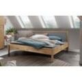 Massivholzbett HOME AFFAIRE "Huven Doppelbett, Holzbett", braun (eiche natur), B:165cm H:90cm L:166cm, Felt: 70% Wolle, 30% Polyester, Betten, Eiche Massiv mit niedrigen Fußteil und Kopfteil gepolstert