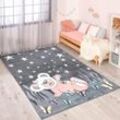 Kinderteppich CARPET CITY "ANIME916", grau, B:190cm H:11mm L:280cm, Polypropylen (PP), Teppiche, Kinderzimmer Teppich Modern mit Mond, Blumen, Wolken, Creme, Multi