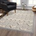 Teppich CARPET CITY "VALENCIA 920" Teppiche Gr. B: 200 cm 1 St., 20 mm, L: 290 cm, blau (grau, blau) Fransenteppich Boho-Stil, Hochtief-Muster 3D-Effekt, mit Fransen