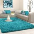 Hochflor-Teppich AYYILDIZ TEPPICHE "Life Shaggy 1500" Gr. 8, blau (türkis), B:300cm H:30mm L:400cm, Kunstfaser, Teppiche, Langflor, uni, große Farbauswahl, robust, auch als Läufer und in rund