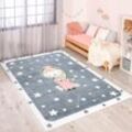 Kinderteppich CARPET CITY "ANIME893", grau, B:190cm H:11mm L:280cm, Polypropylen (PP), Teppiche, Kinderzimmer Teppich Modern mit Mond, Blumen, Wolken, Creme, Multi