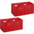 Relaxdays - 4 x Aufbewahrungsbox, Regalkorb ohne Deckel, Faltkiste mit Griff, Regalbox faltbar, Stoffbox quadratisch, 30 cm, rot