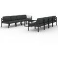 9-tlg. Garten-Lounge-Set mit Kissen Aluminium Anthrazit vidaXL