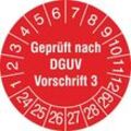 SafetyMarking 31.C2100.24-29 Prüfplakette Geprüft nach DGUV Vorschrift 3 2024-2029 Rot/Weiß Folie selbstklebend (Ø) 2 cm 2 cm 500 St.