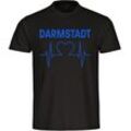 multifanshop Herren T-Shirt - Darmstadt - Herzschlag - Druck blau - Männer