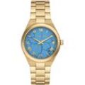 Quarzuhr MICHAEL KORS "LENNOX" Armbanduhren goldfarben (goldfarben, blau) Damen Armbanduhr, Damenuhr, Edelstahlarmband, analog