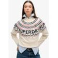 Strickpullover SUPERDRY "FAIRISLE BRANDED JUMPER" Gr. L, island ecru multi, Damen, Strick, Obermaterial: 80% Polyacryl, 20% Wolle, gemustert, Pullover