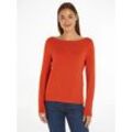 Strickpullover TOMMY HILFIGER "CO JERSEY STITCH BOAT-NK SWEATER" Gr. XL (42), rot (terra rot), Damen, Strick, Obermaterial: 67% Baumwolle, 33% Polyamid, unifarben, Pullover, mit Tommy Hilfiger Logo-Flag am Ärmel