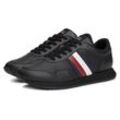 Plateausneaker TOMMY HILFIGER "RUNNER EVO LTH MIX ESS", Herren, Gr. 45, schwarz, Leder, Lederimitat, Textil, unifarben mit Farbeinsatz, sportlich, Schuhe, Freizeitschuh, Halbschuh, Schnürschuh mit seitlichen Streifen