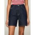 Shorts TOMMY HILFIGER "SMD DNM STRAIGHT SHORT HW LINA" Gr. 25, N-Gr, blau (lina), Damen, Denim/Jeans, Obermaterial: 80% Baumwolle, 20% Leinen, unifarben, Hosen, mit Kontrastnähten