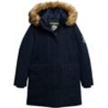 Steppjacke SUPERDRY "EVEREST FAUX FUR PARKA JACKET", Damen, Gr. S, blau (nordic chrome navy), Web, Obermaterial: 100% Polyester, unifarben, casual, relaxed fit, Jacken