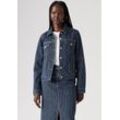 Jeansjacke LEVI'S "ORIGINAL TRUCKE", Damen, Gr. S (36), blau (partly masked), Web, Obermaterial: 100% Baumwolle, gestreift, casual, regular fit normal, V-Ausschnitt, Langarm Ärmel mit Ärmelschlitz,mit Knopf, Jacken, mit Knopfleiste