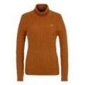 Rollkragenpullover GANT "STRETCH COTTON CABLE TURTLENECK" Gr. XXL, braun (cacao), Damen, Strick, Obermaterial: 88% Baumwolle, 10% Polyamid, 2% Elasthan, Pullover, mit Zopfmuster