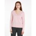 V-Ausschnitt-Pullover TOMMY HILFIGER Gr. L (40), pink (delicate pink) Damen Pullover mit Logo-Stickerei