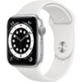 Apple Watch Series 6 (2020) GPS + Cellular 44 mm - Rostfreier Stahl Silber - Sportarmband Weiß