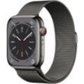 Apple Watch Series 8 (2022) GPS + Cellular 45 mm - Rostfreier Stahl Graphit - Milanaise Armband Schwarz