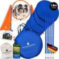 PfotenWunder® Agility-Medium-Set Hunde groß + 21 Min. HUNDESCHULE - 6 Slalomstangen, 1 Tunnel, für kleine & große Hunde, Training Sport Spielzeug Cavaletti Parcour Steckhürdenset Zubehör Hürden