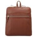 Cityrucksack BETTY BARCLAY, Gr. B/H/T: 30cm x 27cm x 9cm, braun (cognac), Rindsleder, Leder, Strukturmuster, klassisch, Rucksäcke, echt Leder