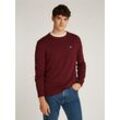 Strickpullover TOMMY JEANS "TJM SLIM ESSNTLS C-NECK SWEATER", Herren, Gr. XXXL, rot (deep rouge), Strick, Obermaterial: 100% Baumwolle, unifarben, casual, slim fit hüftbedeckend, hoch geschlossener Ausschnitt, Langarm weit Bündchen, Pullover, mit Markenlogo auf der Brust