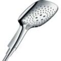 Handbrause HANSGROHE "Raindance Select E", silber (chrom), B:13cm H:10,5cm T:23,6cm, Duschköpfe, 15cm, 3 Strahlarten, chrom