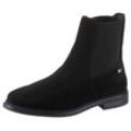 Chelseaboots TOMMY HILFIGER "FLAG SUEDE LOW CHELSEA", Damen, Gr. 38, schwarz, Veloursleder, Elastischer Einsatz, unifarben, klassisch, Schuhe, Blockabsatz, Businessschuh, Stiefelette mit seitlicher Logoflag