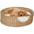 Tierbett für Hunde und Katzen, rund, h x d: 15 x 49 cm, Katzenliege, Hundekörbchen, aus Seegras, natur/creme - Relaxdays