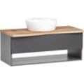 Waschbeckenschrank WELLTIME "Stubach", grau (mattgrau), B:100cm H:54,5cm T:47cm, MDF, Schränke, Waschbeckenunterschrank, Bad, Abdeckplatte mit Baumkante, Breite 100 cm