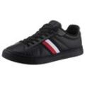 Sneaker TOMMY HILFIGER "ICON COURT LTH STRIPES", Herren, Gr. 41, schwarz, Leder, Textil, unifarben, sportlich, Schuhe, Schnürschuh, Freizeitschuh, Halbschuh mit gepolstertem Schaftrand