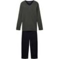 TOM TAILOR Herren Zweifarbiger Pyjama, grün, Uni, Gr. 48