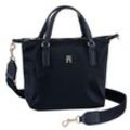 Henkeltasche TOMMY HILFIGER "POPPY NEW SMALL TOTE", blau (dunkelblau), Damen, Nylon, unifarben, Taschen, mit Markenemblem vorne