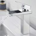 Sjqka - Chrom-Badezimmer-Wasserhahn, Messing-Waschtischmischer, moderner quadratischer Waschtisch-Wasserhahn, breiter Auslauf, Badezimmer-Mischer,